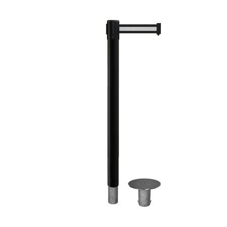 MONTOUR LINE Stanchion Belt Barrier Removable Base Black Post 11ft.Bk/W H Belt MX630R-BK-BWH-110